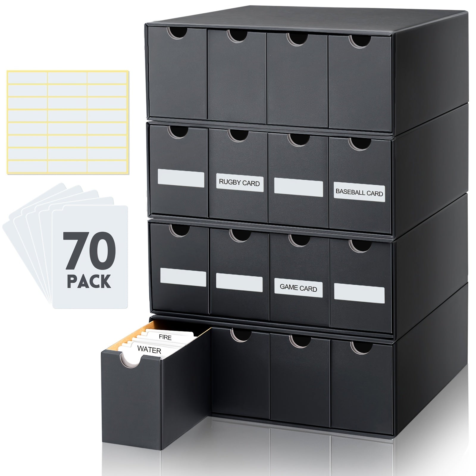 8000+ Trading Card Storage Box with Cardboard Storage Box Card Divider Label Sticker Card Organizer for Sports Card Storage Collection Compatible with TCG MTG Card Black 4 Row 4 in A Row