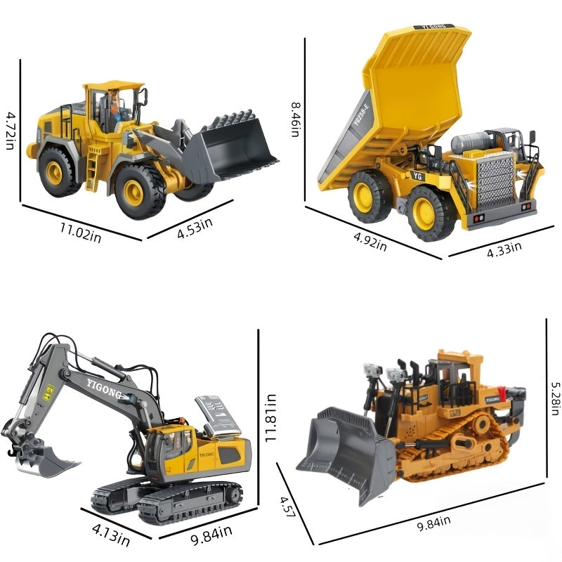 4/3/2pcs Remote Control Construction Vehicle Set, 2.4G 12-Channel Remote Control Excavator, Dump Truck, Bulldozer, Loader, Alloy and Plastic Construction Toy Car Set, RC Construction Equipment for Kids