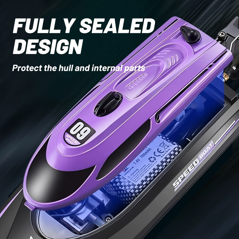 High Speed Remote Control Motor Speedboat, Up To 25km/ H Speed, Ship Flip Reset, Low Power/ Overboard Night Light Tips, Specially Suitable As A Christmas, Halloween, Birthday