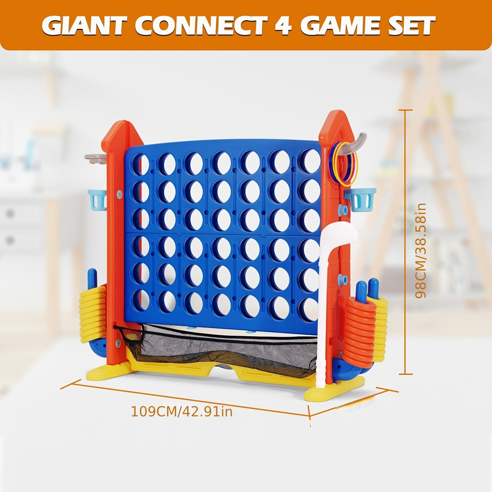 Enormous Connect Four Game, Adjustable Height (2.6Ft-3.2Ft), Extra-Large Game Board with Quick-Release Slider And Storage Bag, Suitable for Indoor/Outdoor Family Parties, Educational Intelligence Game for Adults And Children