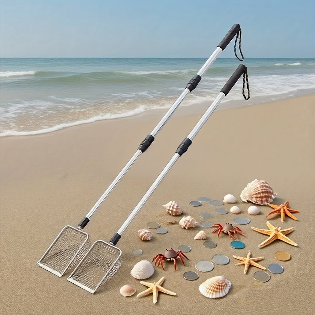 1/2pcs Stainless Steel Retractable Beach Sifter Scoop, Suitable for Treasure Hunting, Shell Collecting, Conch Collecting, Beach Combing, Can Also Be Used for Cleaning Cat Litter, A No-Bend Cat Litter Scoop