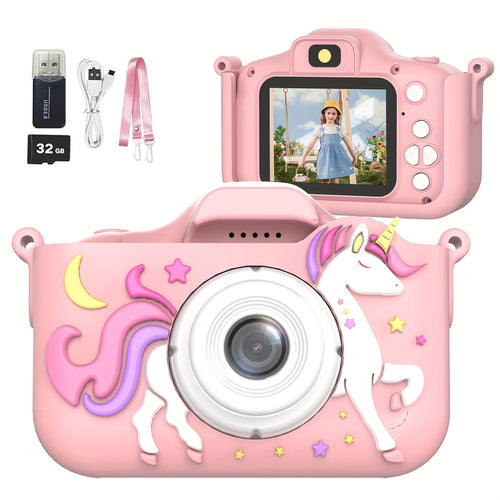 Children's Cartoon Camera Toy, 1080P High-definition Video, 6 Photo Modes, 32G Memory, Perfect Gift for 3-12 Year Old Children's Birthdays, Holidays, And Christmas.