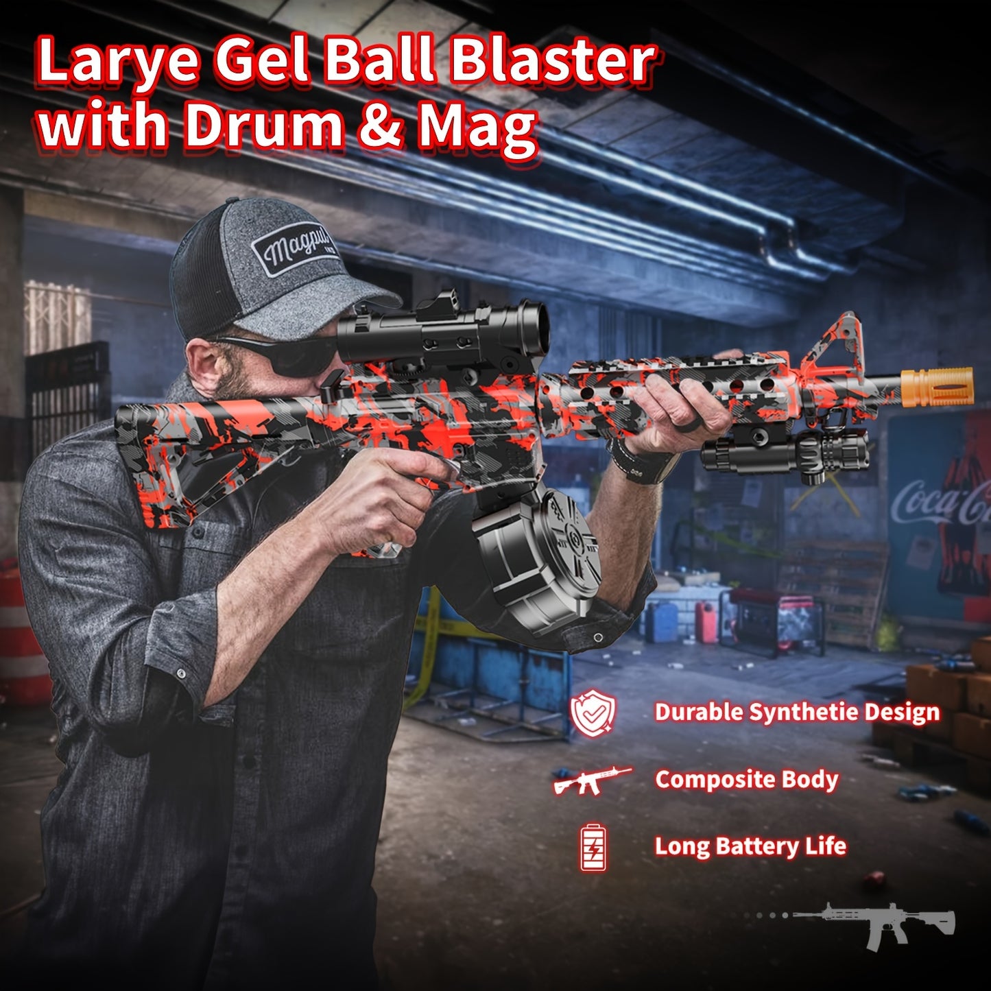 Large Blaster with Drum, Automatic Dual Mode Blaster, for Outdoor Activities -Perfect for Outdoor Team Games & Christmas Gifts, Black And Red