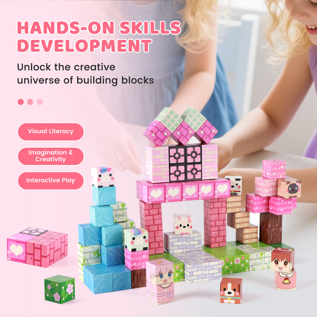 100pcs STEM Magnetic Building Blocks | Pink Forest Park Theme | 3D House, Trees & Character Cubes | Creative Construction Toy For Imaginative Play | Educational Gift For Kids | Birthday & Christmas Present