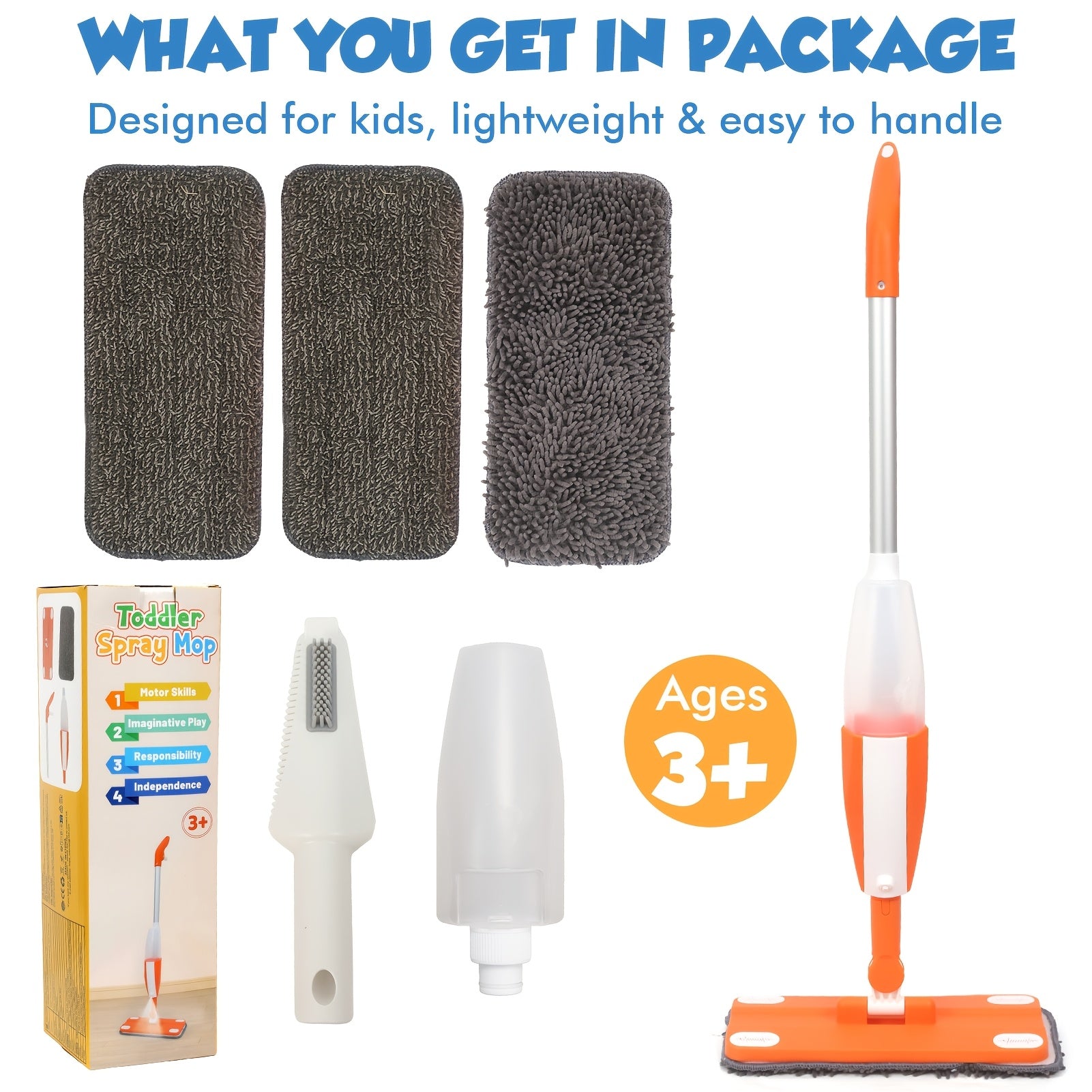 Kids Spray Mop - Real Work Cleaning Toy Kit with Water Sprayer & Washable Pad, Children's Play House Toys - Mini Mop & Broom - Interactive Learning Toy for Children 3+ Years Old, Best for Christmas, Perfect for Thanksgiving, Birthday Gifts
