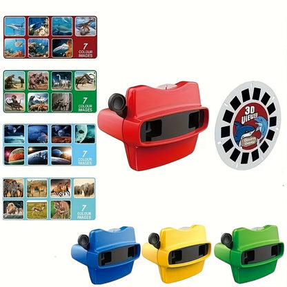 [Educational Viewing Toy] (1 Disc + 1 Machine) With Slides, Children's 3D Sideshow for Kids- an Educational Viewing Toy With Four Themes: Space, Ocean, Animals, and Dinosaurs. Suitable for Children Over 3 Years Old for and Enlightenment. An Interesting Le