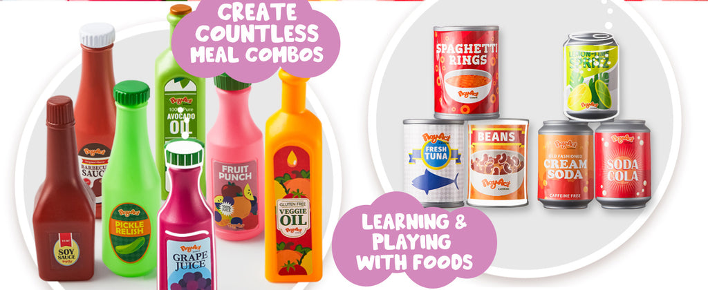 30pcs Play Food Grocery Cans Play Kitchen Additions, Pretend Play Food Set with Drink Juice Snack Yogurt, Easter Basket Stuffers, Kids Gifts Indoor Toys And Party Favors for Boys Girls