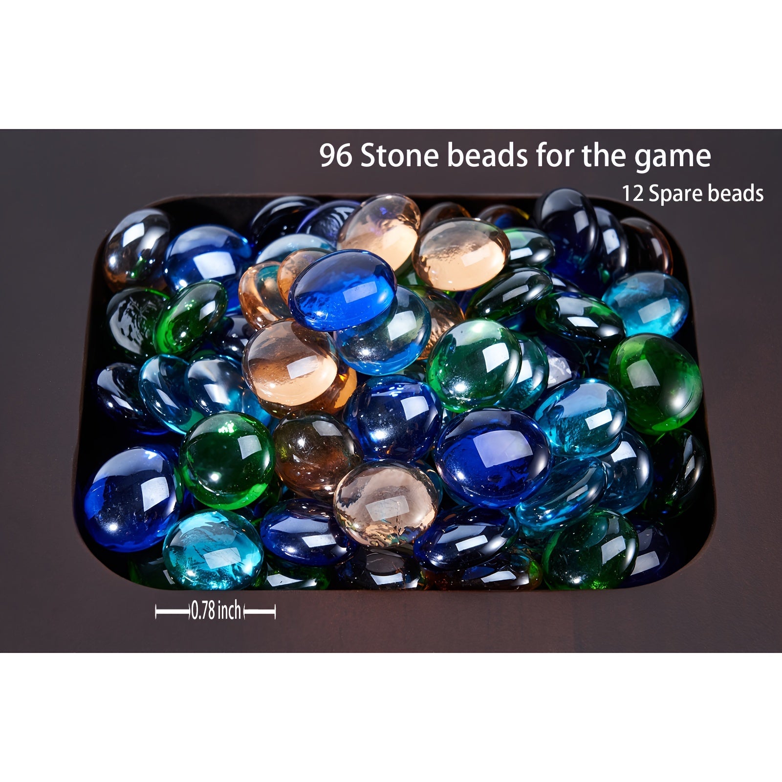 Mancala 4 Player Board Game Set, Luxury Solid Wood Folding Mancala Board, 96+12 Bonus Multi Color Glass Stone Beads Game Instructions Included, Ideal Halloween/Christmas Gift