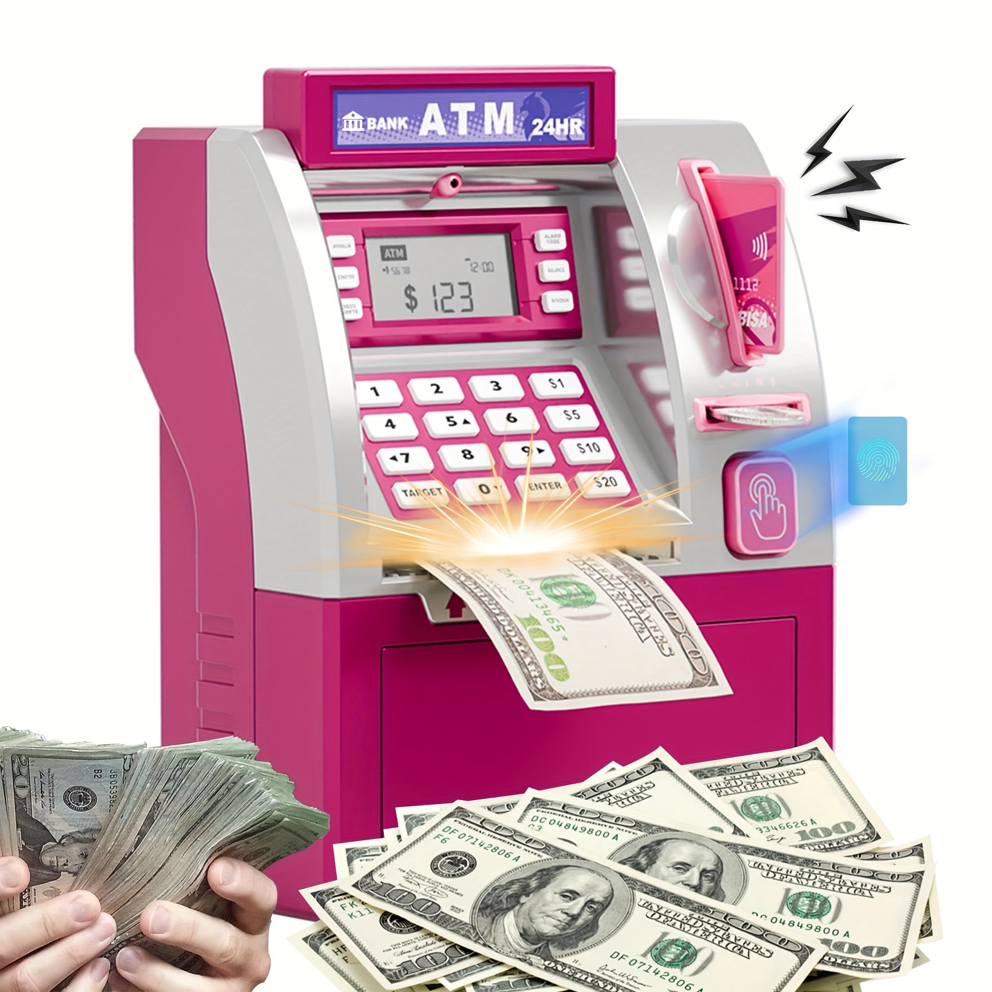 ATM Kids Penny Bank, Kids Banknote And Coin Savings Bank, Electronic ATM Cash Coin Savings Bank with Password, Suitable for Boys Girls Gift Toys, Christmas Gifts, Birthday Gifts