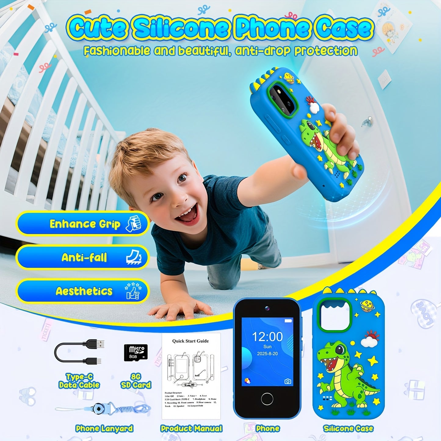 Kids Mobile Toy, Educational Toy with Dual Cameras, Touchscreen, And Stylish Design Portable MP3 Music Player, Games, Alarm Clock USB Rechargeable Christmas & Birthday Gift Kids' Theme Music Player Children's Mobile Phone Toy, Educational Toy
