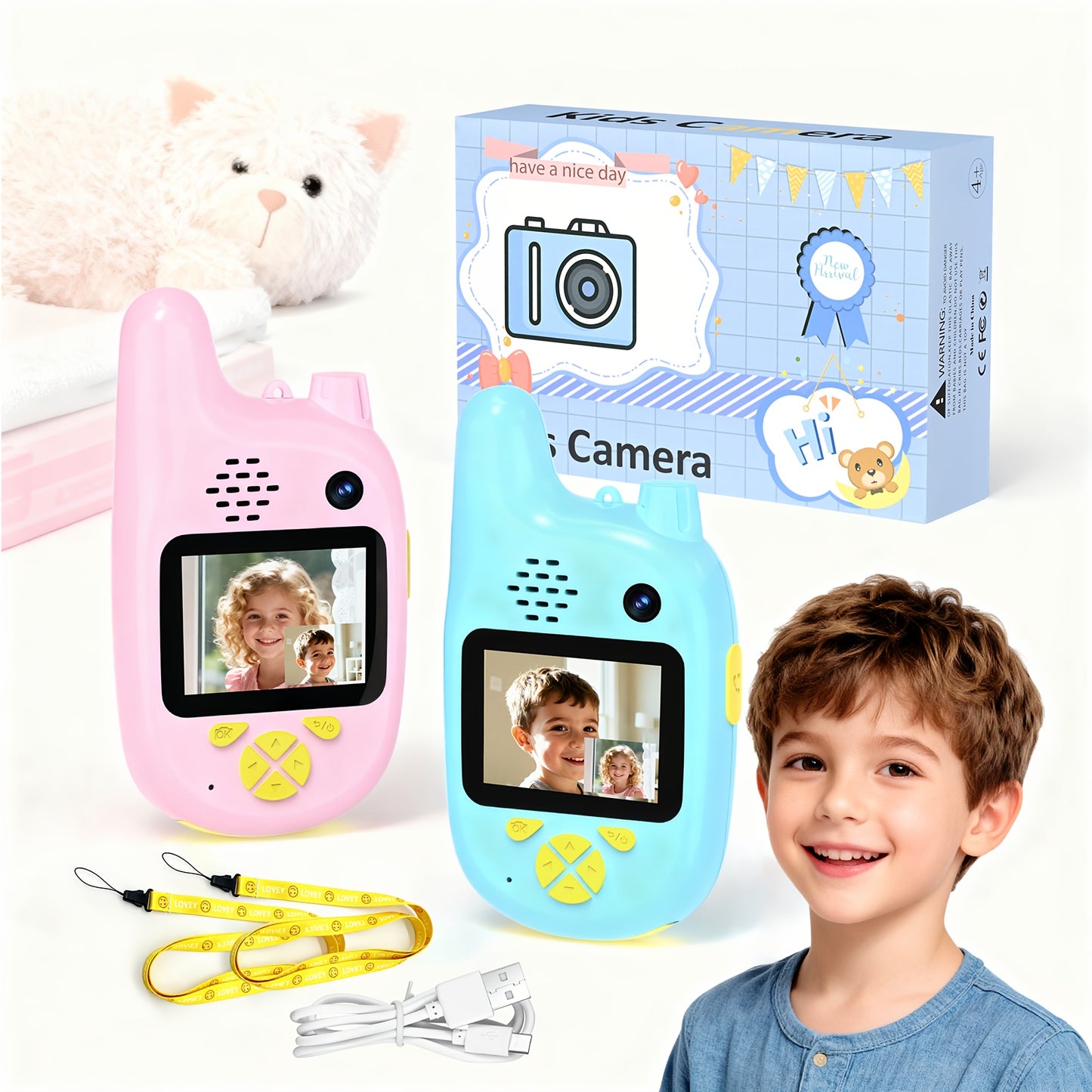 Video Walkie Talkies (2pcs) with Voice Changer, Video Call, Take A Picture, Dual Cameras for Indoor Play Camping Hiking Travel Birthday Gift, Outdoor Communication, Travel Essentials, Colorful Design, Durable(2412-2462MHZ)