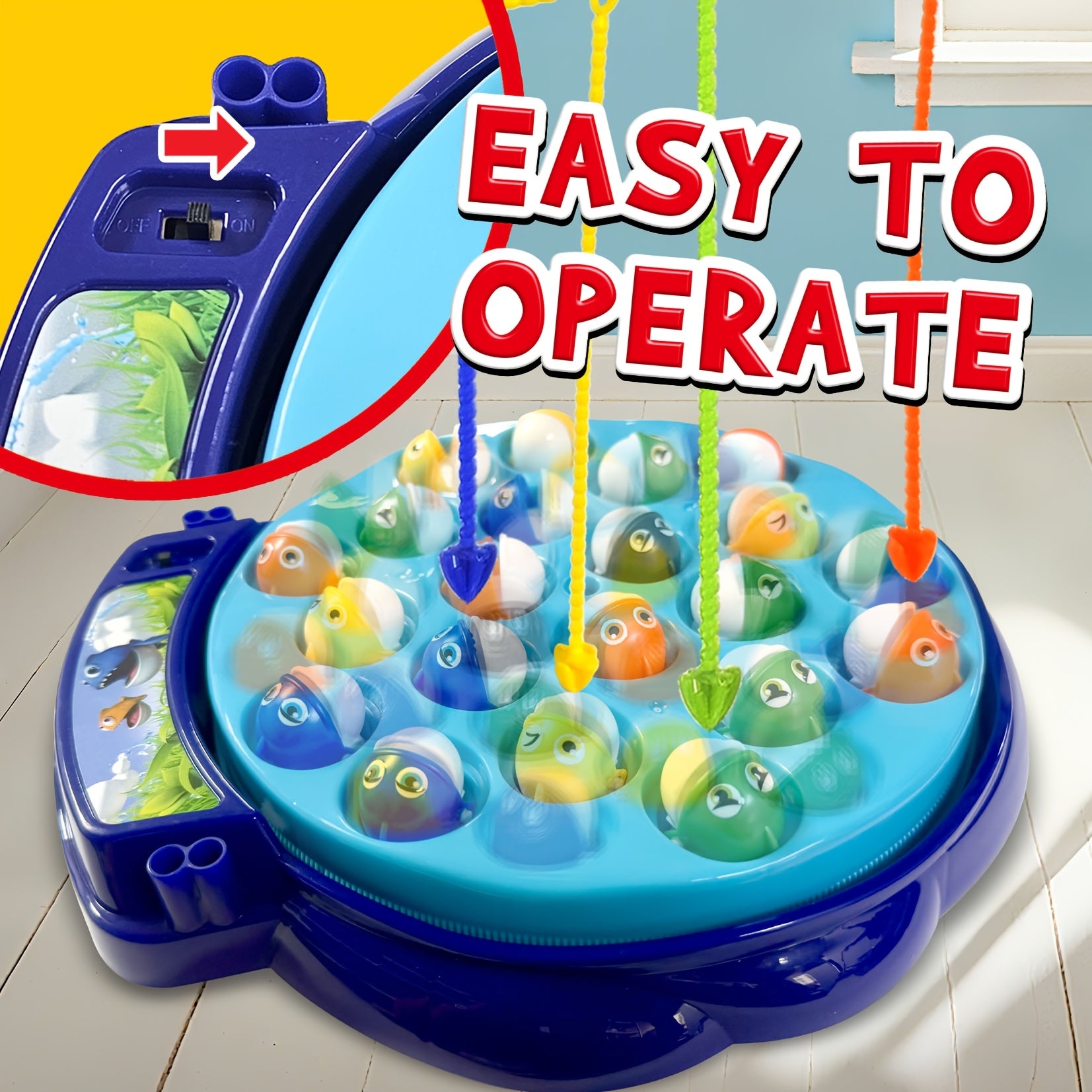 Cheela Fun Fishing Game for Kids, Rotating Fish Board Game, Original Fast-Action Fishing Game. Includes 21 Fish, 4 Fishing Rods. Require 1xAA Battery (not Included). Ideal for Holiday & Birthday Presents.