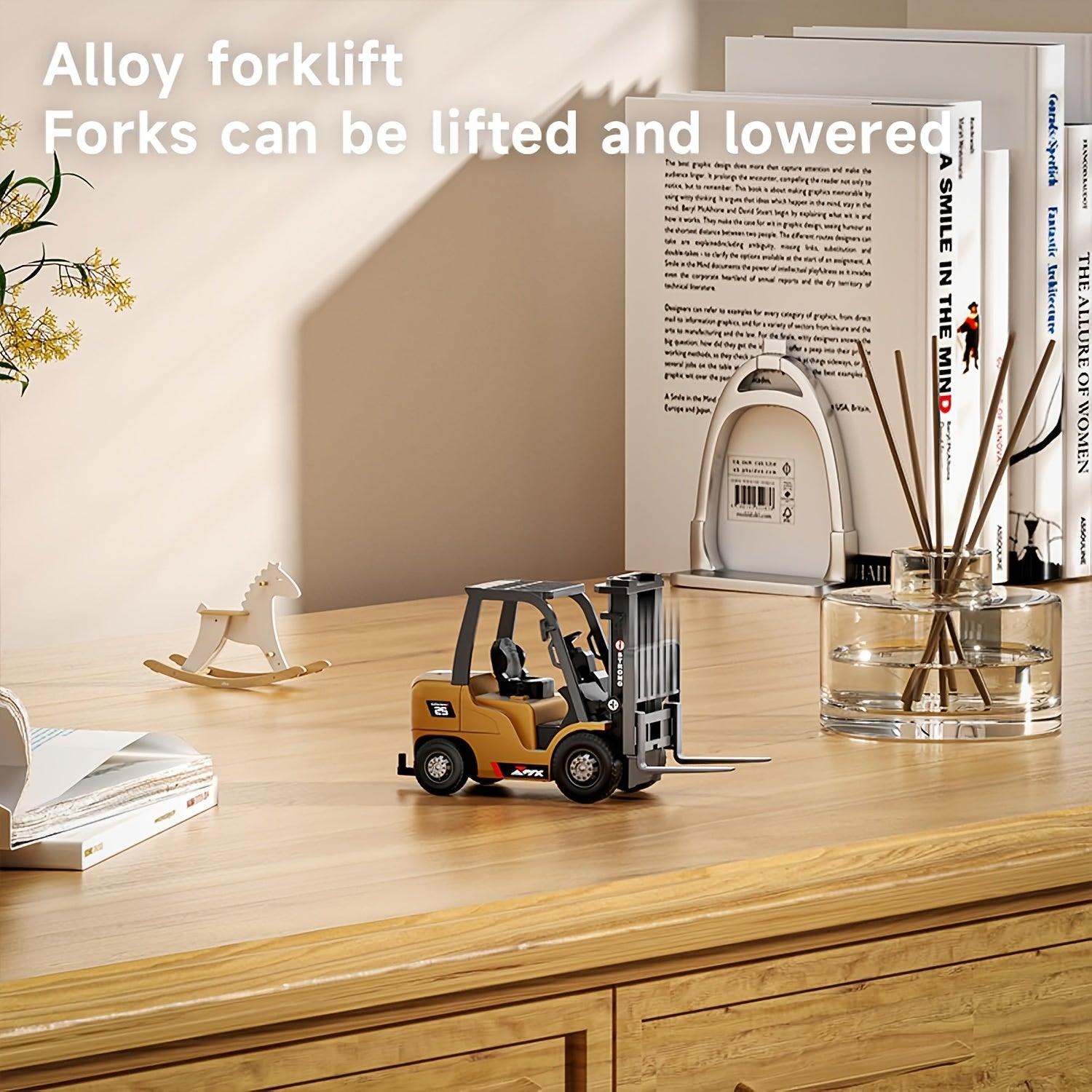 1/64 Forklift Toy 7 Channel 2 Mode Mini Forklift Truck with Rechargeable Battery, 3in 1 Transformable Lift Fork & Hook Alloy Model with Lights-the Perfect Christmas Gift