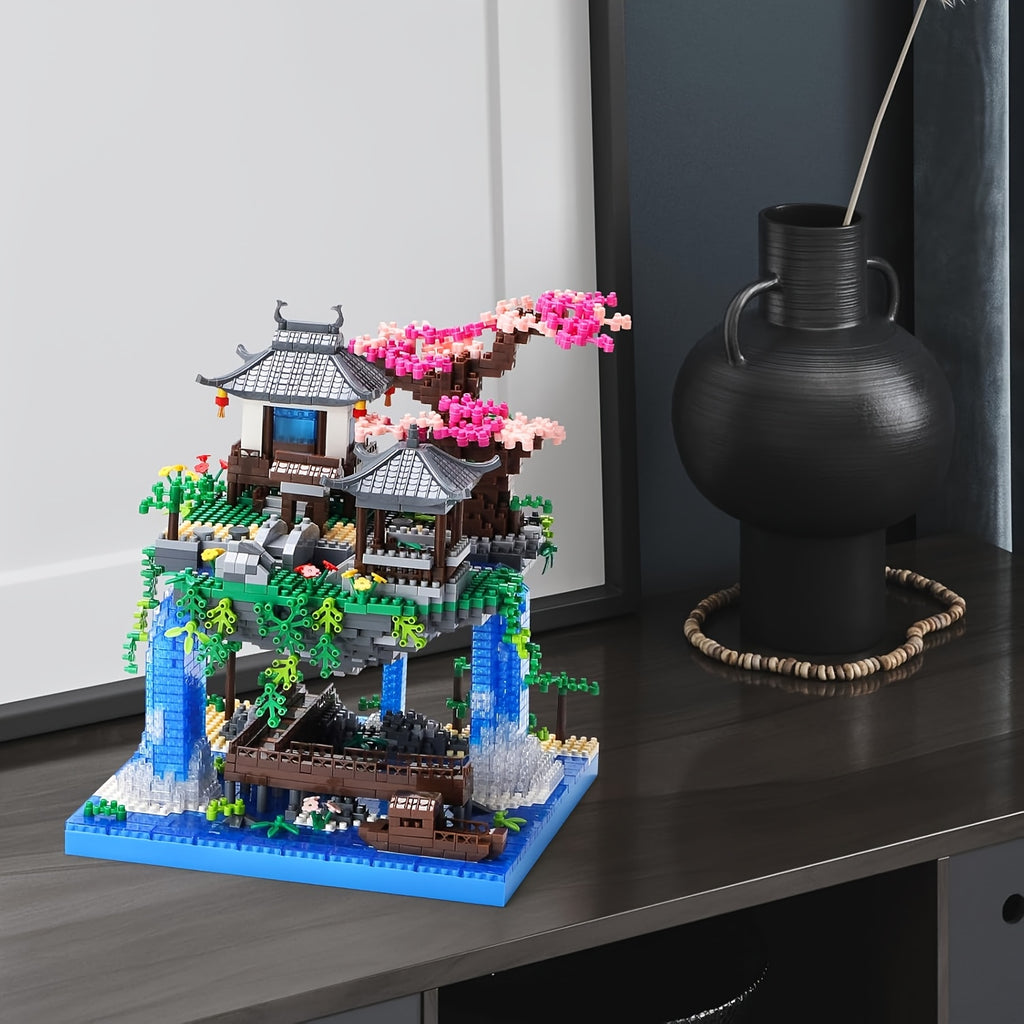 3320pcs Micro Building Blocks Set Chinese Architecture of Peach Blossom, Cherry Blossom Bonsai Tree Building Set, Collectible Models of Classical Famous