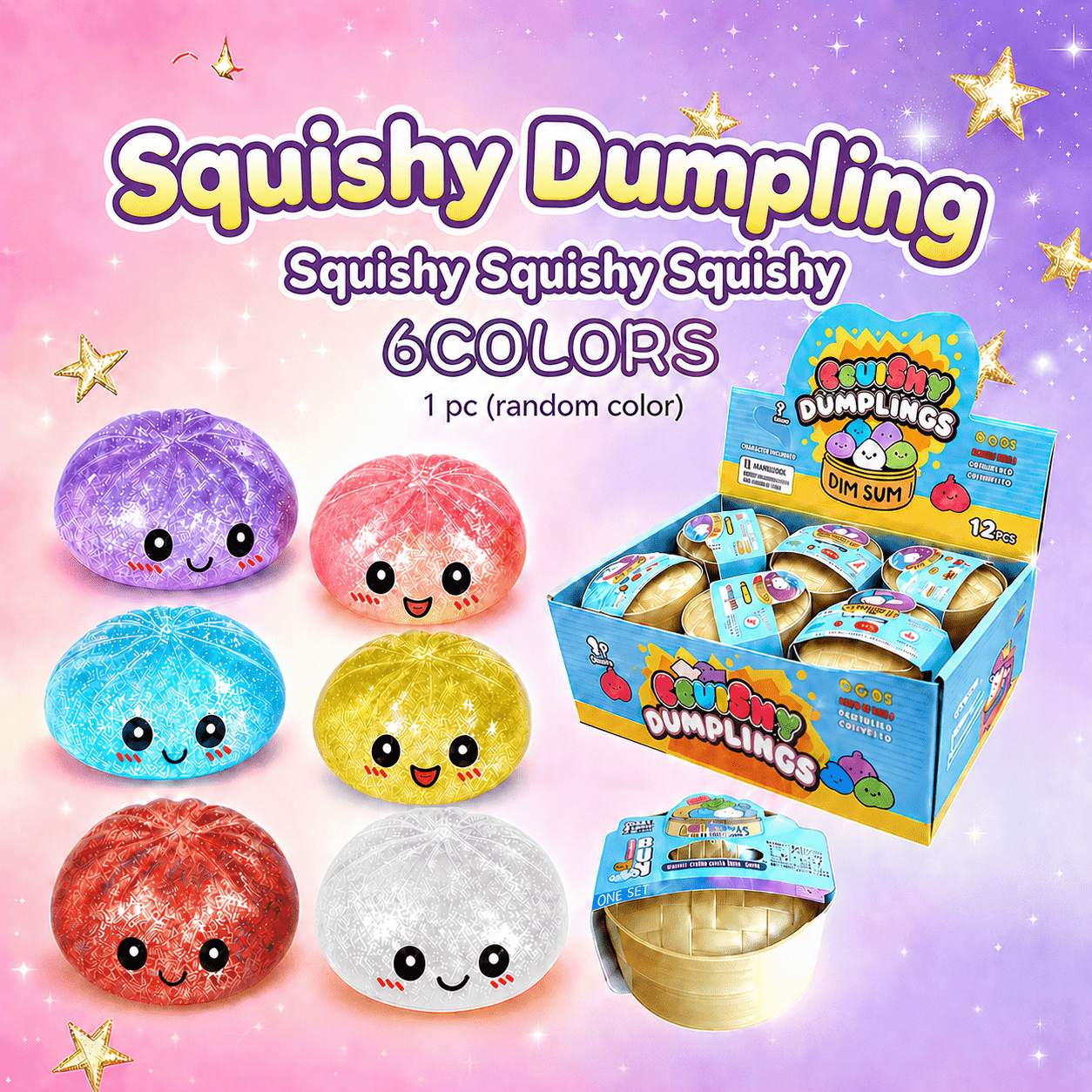 1 Piece Random GLITTER color Dumpling Squishy Mystery Dumpling, Dumplings Style Stress Balls for Adults and Kids, Cute Steamer Basket Design with Squeezable Bun Stress Toys 2026 new release toy