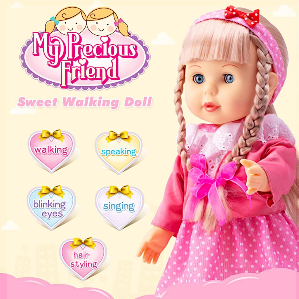 12" Princess Walking Doll Interactive Vinyl Toy Baby Sonic Control Cuddly Girl Singing Talking Blonde Fashion Beauty with Blinking Eyes