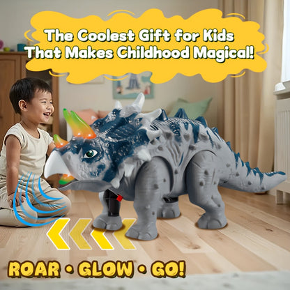 Toys for Children Featuring a Triceratops Dinosaur That Walks on Its Own, Lights Up, And Makes Roaring Sounds, Perfect for Halloween, Surprise Birthday Celebrations, And Christmas Gifts for Boys And Girls