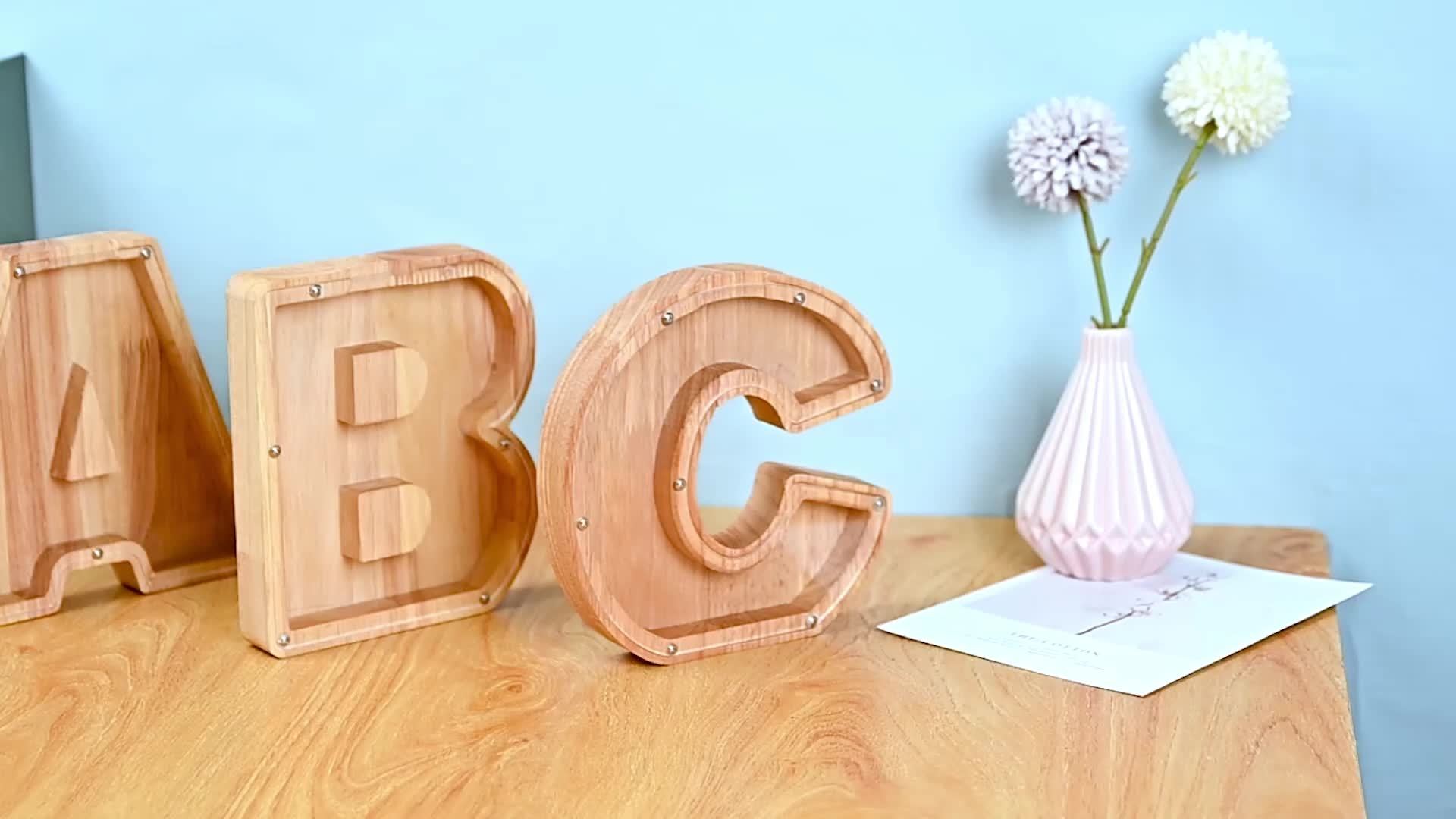26 Wooden Letter Penny Bank, Penny Bank for Adults, Alphabet Money Bank, Safe & Durable Savings Box Coin Bank Birthday Gift