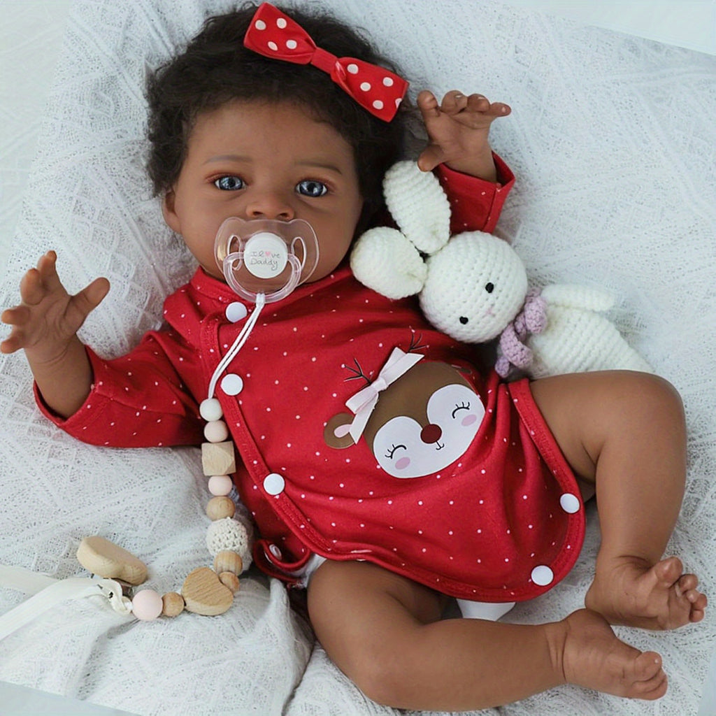 [20-Inch Realistic Doll] Vividoll Reborn Doll - Black Girl Style Fabric Body Reborn Doll With Soft Body And Hair Implant - 20-Inch Realistic Newborn Girl Doll (Doll Solely/ Additions Not Included)