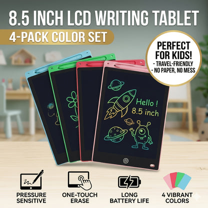 4 Pack 8.5 Inch LCD Writing Tablet, Colorful Doodle Board, Reusable Electronic Drawing Pad, Educational Learning Toys for 3 4 5 6 Year Old Boys Girls, Portable Gift for Home School Travel