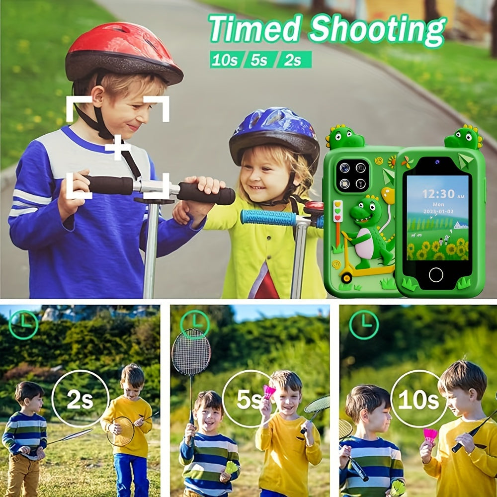 Fun Explorer Phone - 8GB HD Touchscreen Dual Camera Cell Phone With Dinosaur Design, Kids Toy Phone, Educational Travel Toy, Birthday Halloween Christmas Gift For Boys And Girls