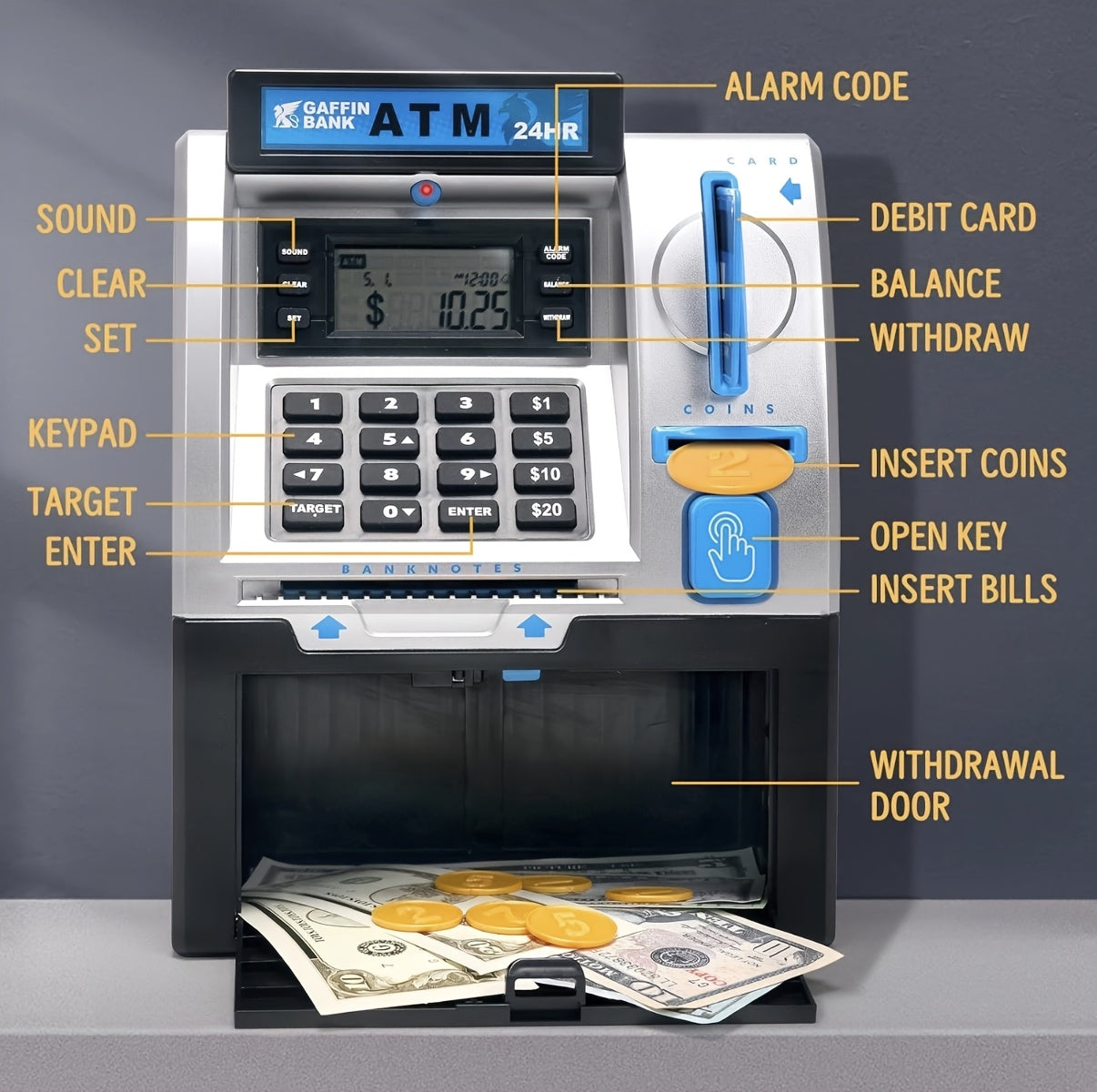 Electronic Money Bank with Debit Card And Cash Scanning Function - Coin And Bill Slot, Balance Calculator, Digital Safe, Combining Savings Security Device And ATM Function