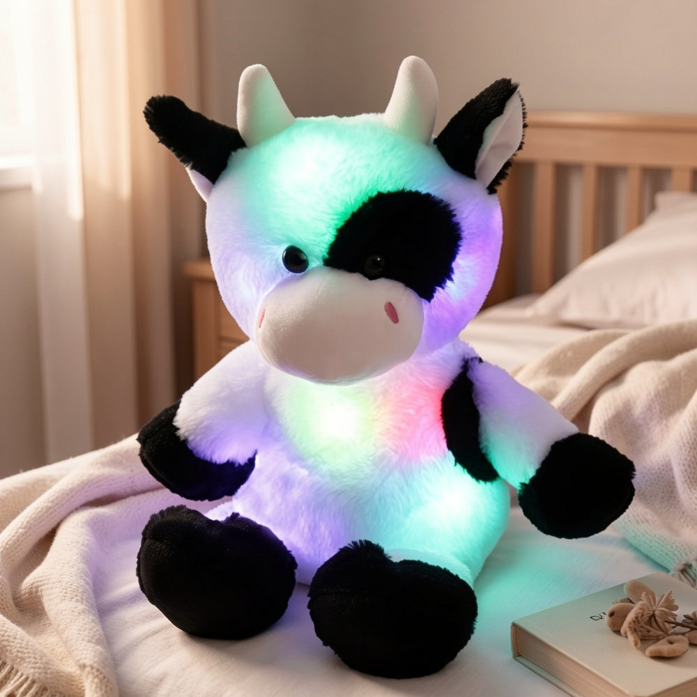 Illuminated Musical Cow Plush Toys (No Batteries Required), Adorable And Soft Cow Stuffed Animals Featuring Rhythmic Breathing And Music Lights. A Portable, Calming Highland Cow Plush with Light And Sound, Perfect for Halloween, Black Friday