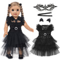 18 Inch Doll Clothes (No Doll)- Inspired Party Movie Halloween Costume Black Tulle Cake Dress, with Black Bow Hair Clip. Festival Gift for Kids Aged 3+
