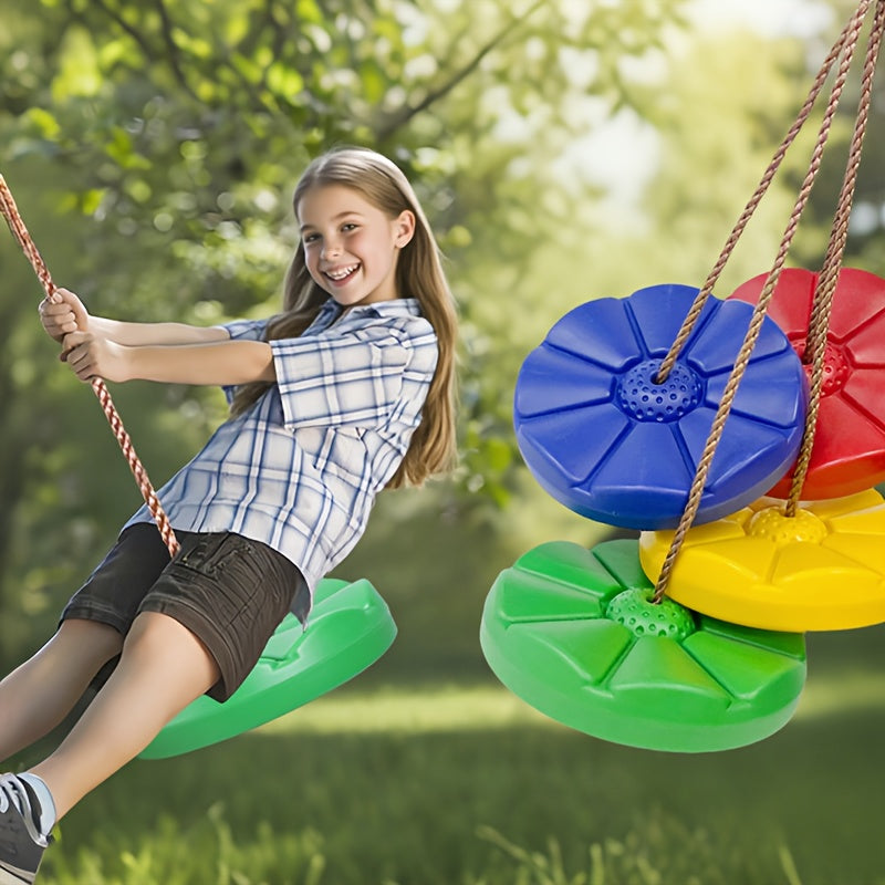 [Outdoor Fun Swing] Single-Person Thickened Swing, Outdoor Fitness Petal-Shaped Fun Swing, Diameter 11.8 Inches, Rope Length 78.7 Inches, Suitable for Playgrounds/Backyards
