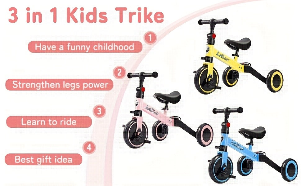 [3-In-1 Bike & Trike] Winfire 3-In-1 Toddler Balance Bike And Convertible Trike for Kids 2, Adjustable Bike with Foldable Rear Wheels, Removable Pedals, Kids Tricycle And Balance Bike Combo