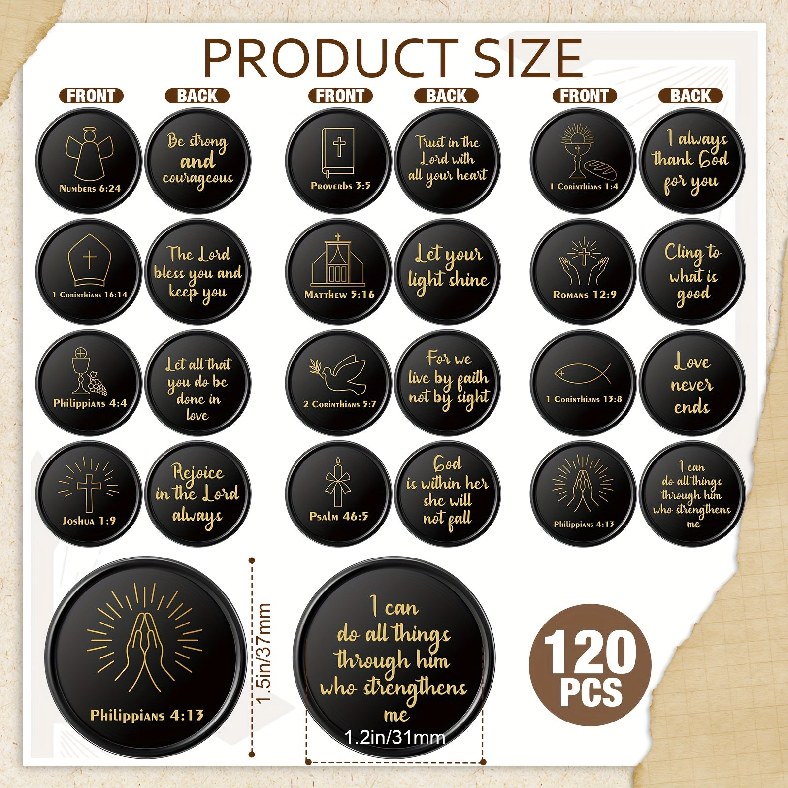 120pcs Christian Gift Bulk Bible Verse Party Favors Christian Themed Tokens Bible Verse Coins for Sunday Motivational Quote Token for Church And VBS Prizes (Classic)