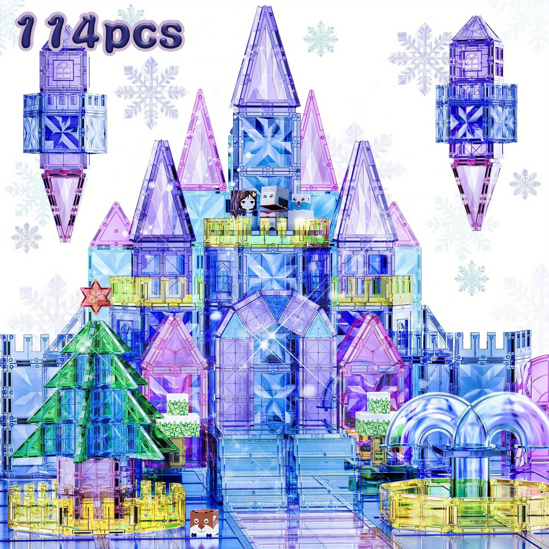 Set of 114pcs Featuring a Diamond Princess Ice Castle Theme, Designed As Puzzle Toys for Kids