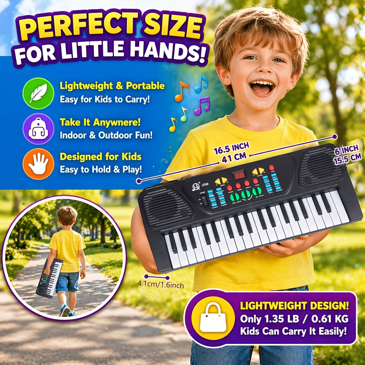 37 Keys Kids Keyboard Piano With Microphone, Portable Electronic Piano, Educational Musical Instrument Toy For Beginners, Birthday Gift For Boys Girls 3-12 Years Old