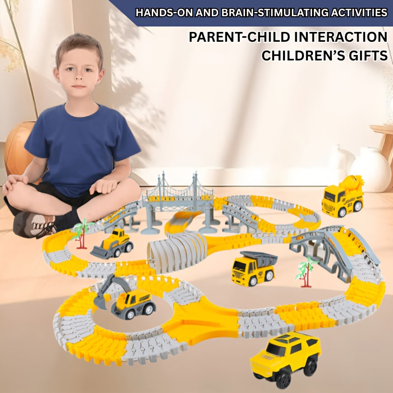 [Kids' Birthday Gifts] Tong Li Kids' Versatile Track Car Toys, Engineering Track Set, 3-8 Kids' Birthday Gifts Creative Building Electric Track Cars, Assembled Track Cars, Track Obstacle Challenge Cars, Train & Race Car Track Model Cars, High-Speed Track