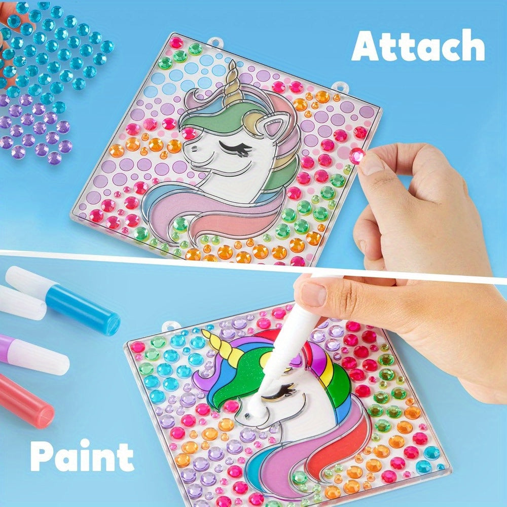 4pcs Window Art, 2-in-1 Gems and Gels Suncatcher, 2 Ways to Play Diamond and Gels, Arts & Crafts Toys for Boys Girls, Christmas Birthday Gifts for Kids Age 6 and Up