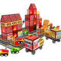Children's Magnetic Tile Toys, Featuring A Fire Truck And Fire Station, Buildings, Roads, Cranes And Car Toys., Educational Toys, Transportation Toys, Young Builders