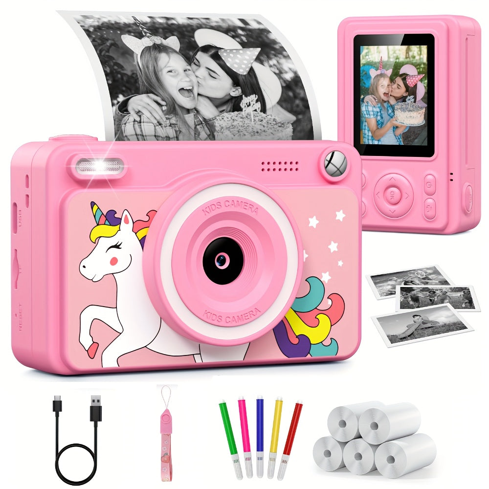 Kids Instant Print Camera - 1080P HD, 5 Rolls Paper And 32GB Card, Ideal Gift for Boys And Girls Age 3-14