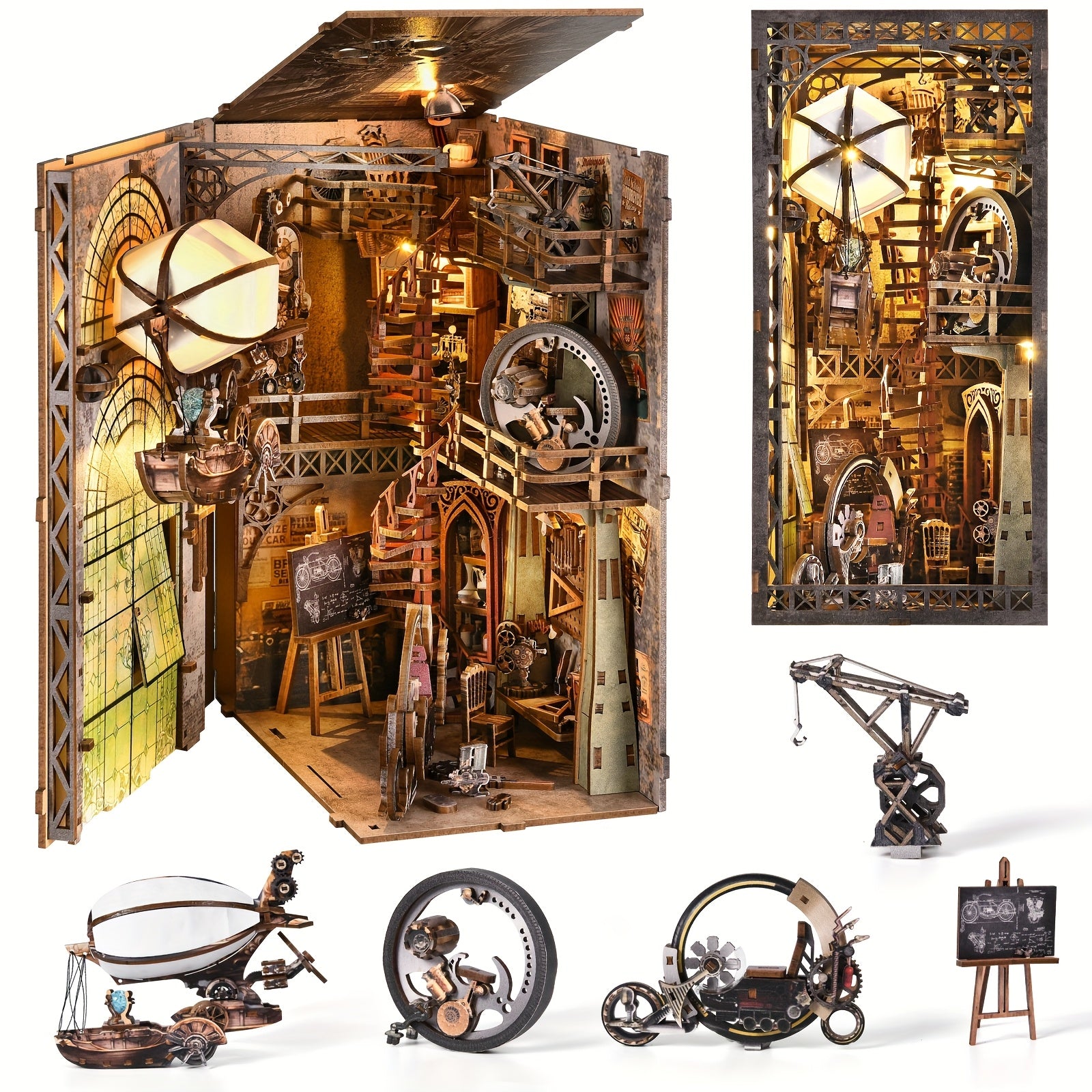 [DIY Wooden 3D Puzzle] 1 DIY Wooden 3D Puzzle, Dollhouse Corner Bookshelf Insert Decoration Alley, Best Gift for Halloween, Thanksgiving, Christmas And Birthday