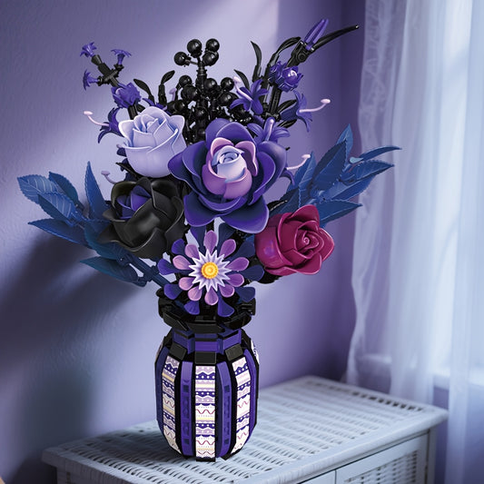 1218pcs Gothic Flower Bouquet Building - DIY Artificial Vase & Flower Arrangement Kit with Multicolor Suitable for Home Office Decor, Birthday Gift for Women,,, Gothic Table Centerpiece