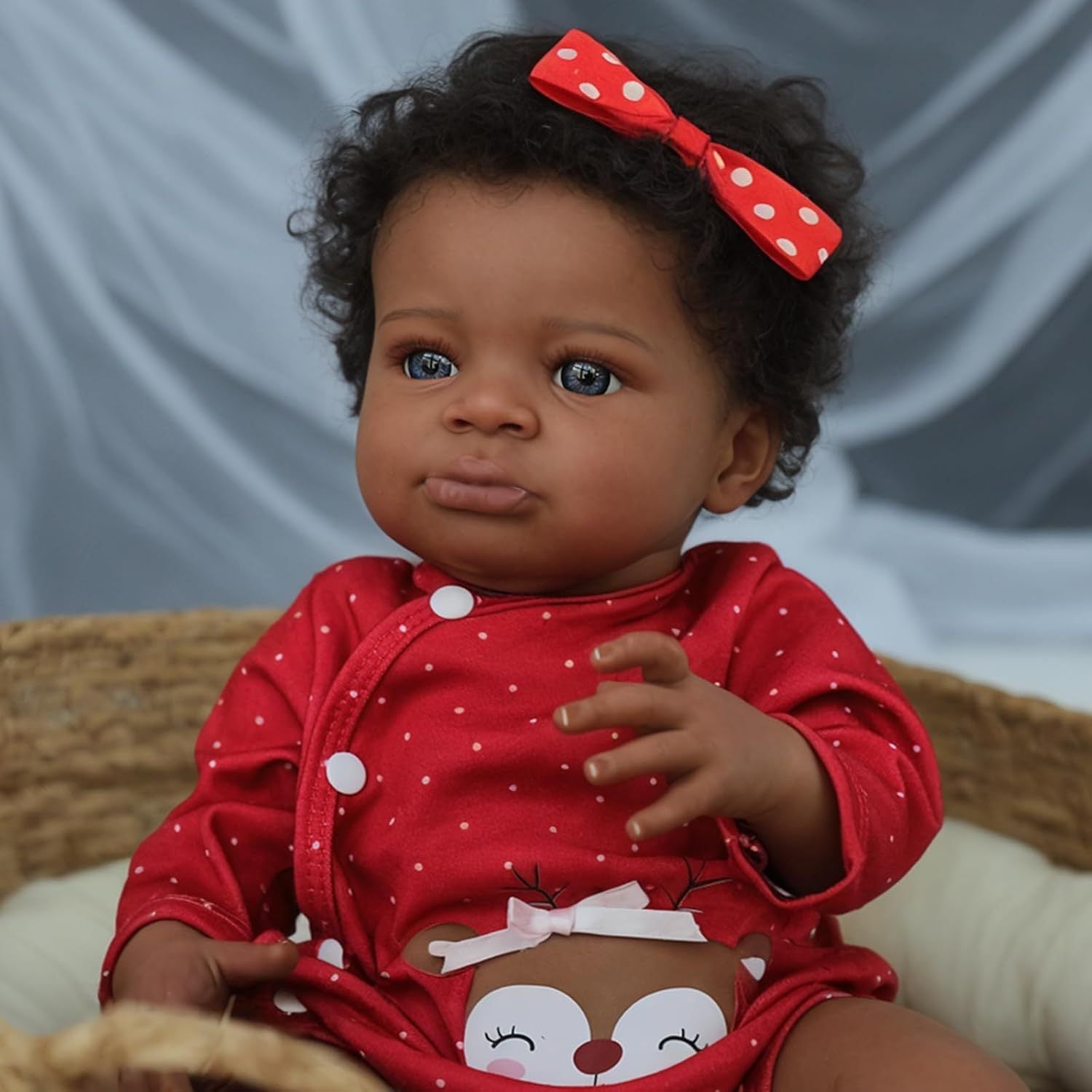 [20-Inch Realistic Doll] Vividoll Reborn Doll - Black Girl Style Fabric Body Reborn Doll With Soft Body And Hair Implant - 20-Inch Realistic Newborn Girl Doll (Doll Solely/ Additions Not Included)