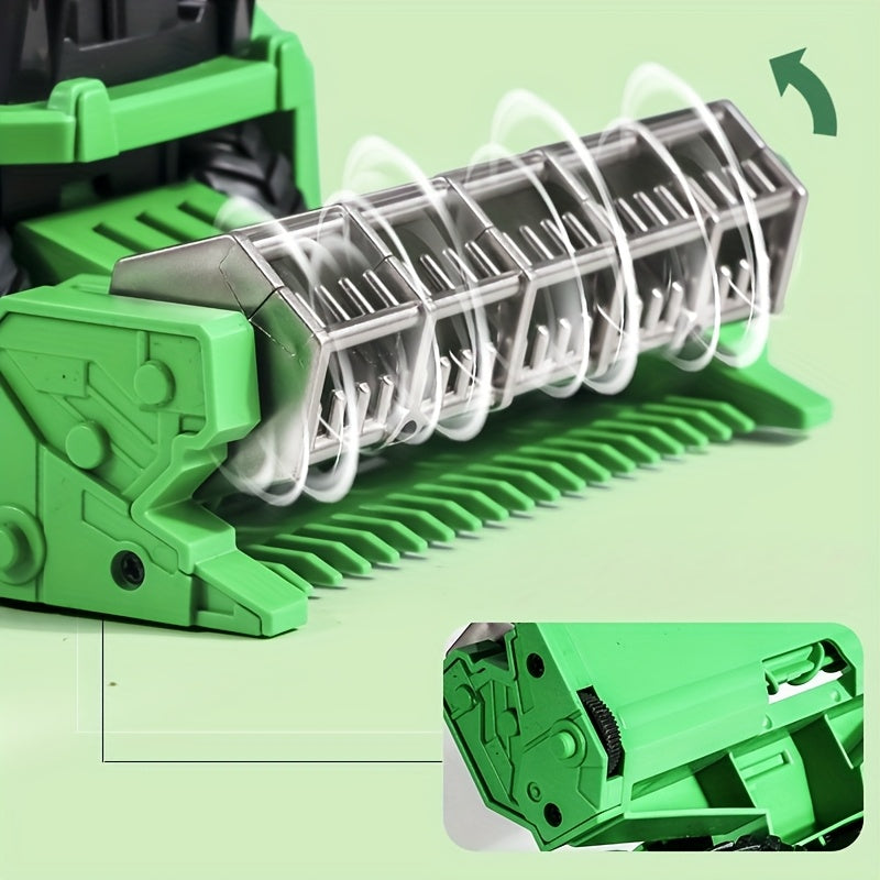 Agricultural Engineering Vehicle Simulation Model, Green Inertia Toy Wheat Harvester, Battery-Free Design, Suitable for Boys And Girls Aged 3 And Up