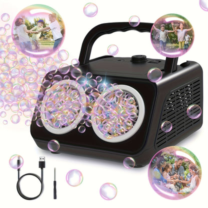 Electric Bubble Maker for Kids, Producing Over 20, 000 Bubbles Per Minute with Dual Fans, Includes 10X Bubble Solution, Ideal for Outdoor Play