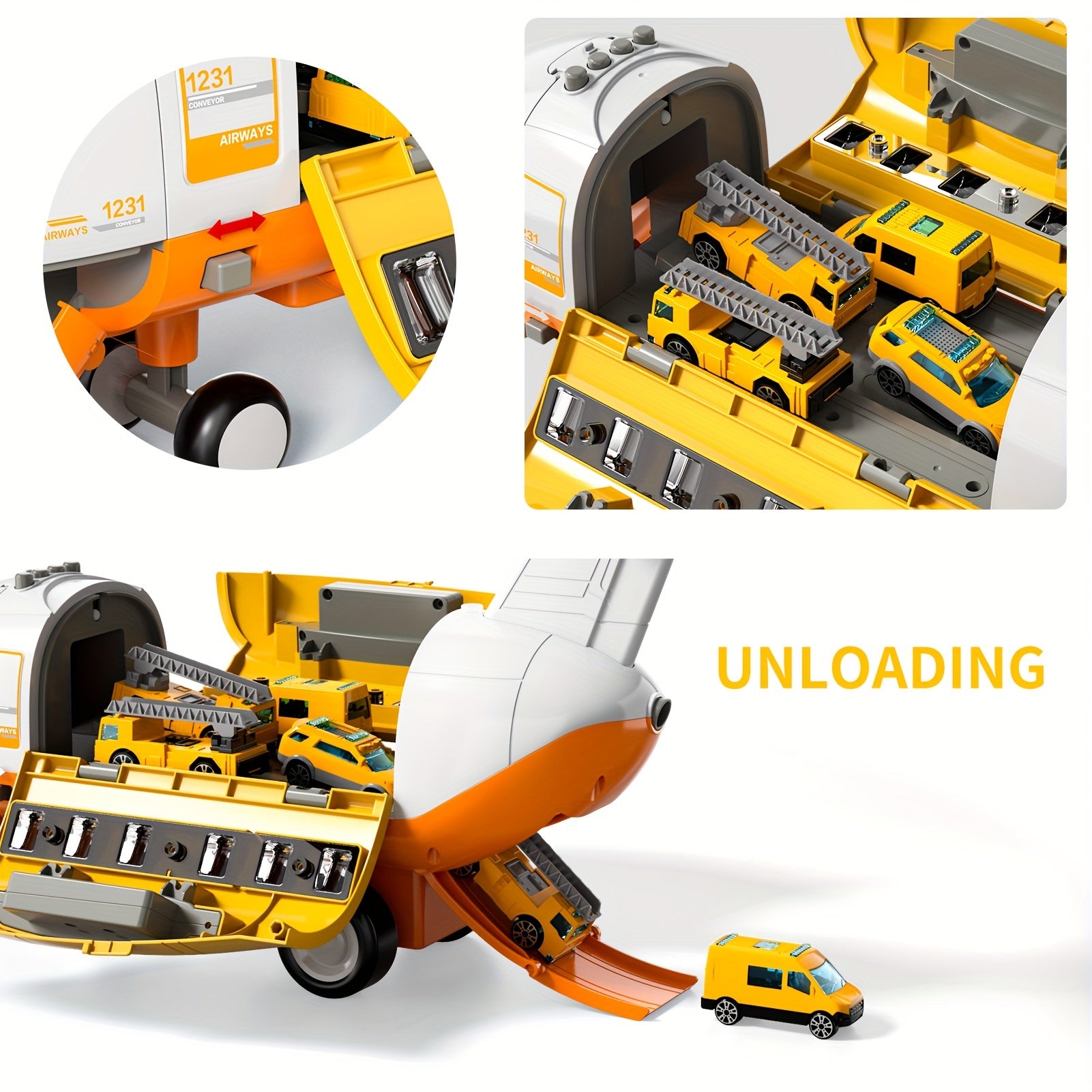 [Large Airplane Toys] Airplane Toys for 3 Year Old, Large Transport Spray Airplane Toys with 10 Vehicle Cars