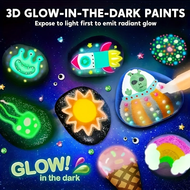Children's Art & Craft Puzzle Creative Handicraft DAY Graffiti Painting Set Toy, Glow-in-the-Dark Stone Painting Set, Outdoor Activity Gift for Boys And Girls Birthday Parties