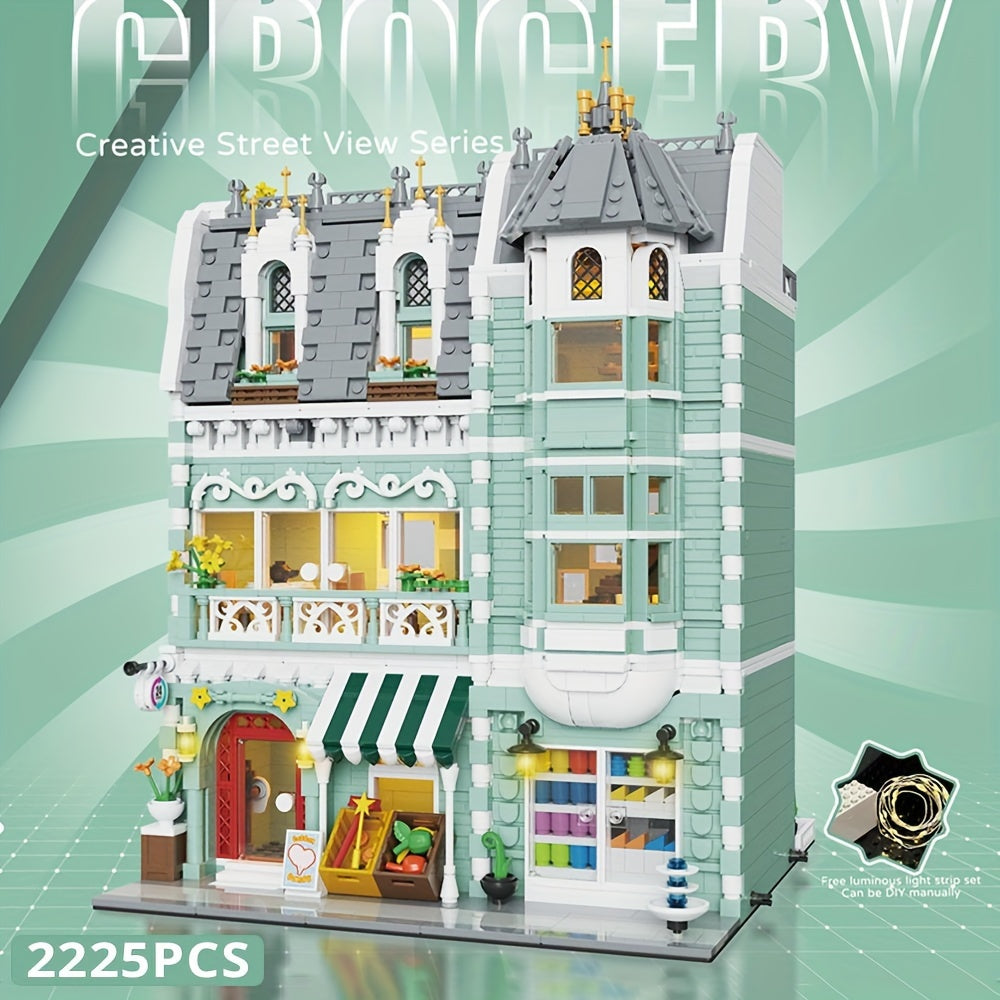 European Architecture Mini Building Blocks Set - City Market And Grocery Store Creative City Street Landscape Assembly Toy, 3 Levels Modular Architecture, Architecture Scene Model Building Blocks Set