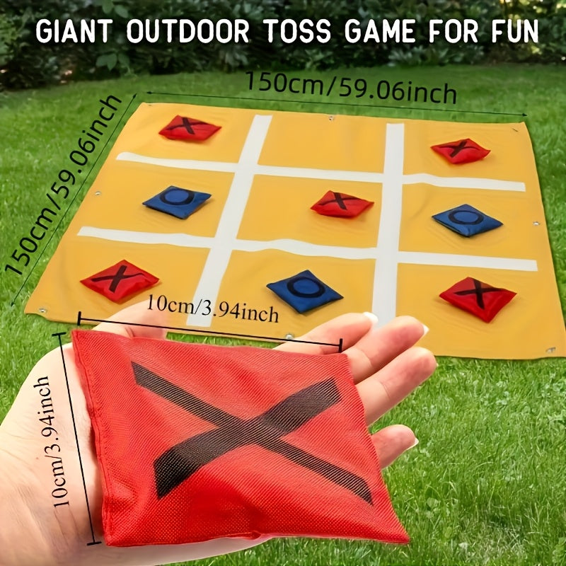 Tic Tac Toe Game Set Bean Bag Toss Game Outdoor Tic Tac Toe Cloth with Bean Bag Drawstring Storage Bag Yellow Ground Nails for Adult Family Camping Indoor Outdoor Game Supplies, Christmas Party Game Supplies, Christmas/Thanksgiving Gifts