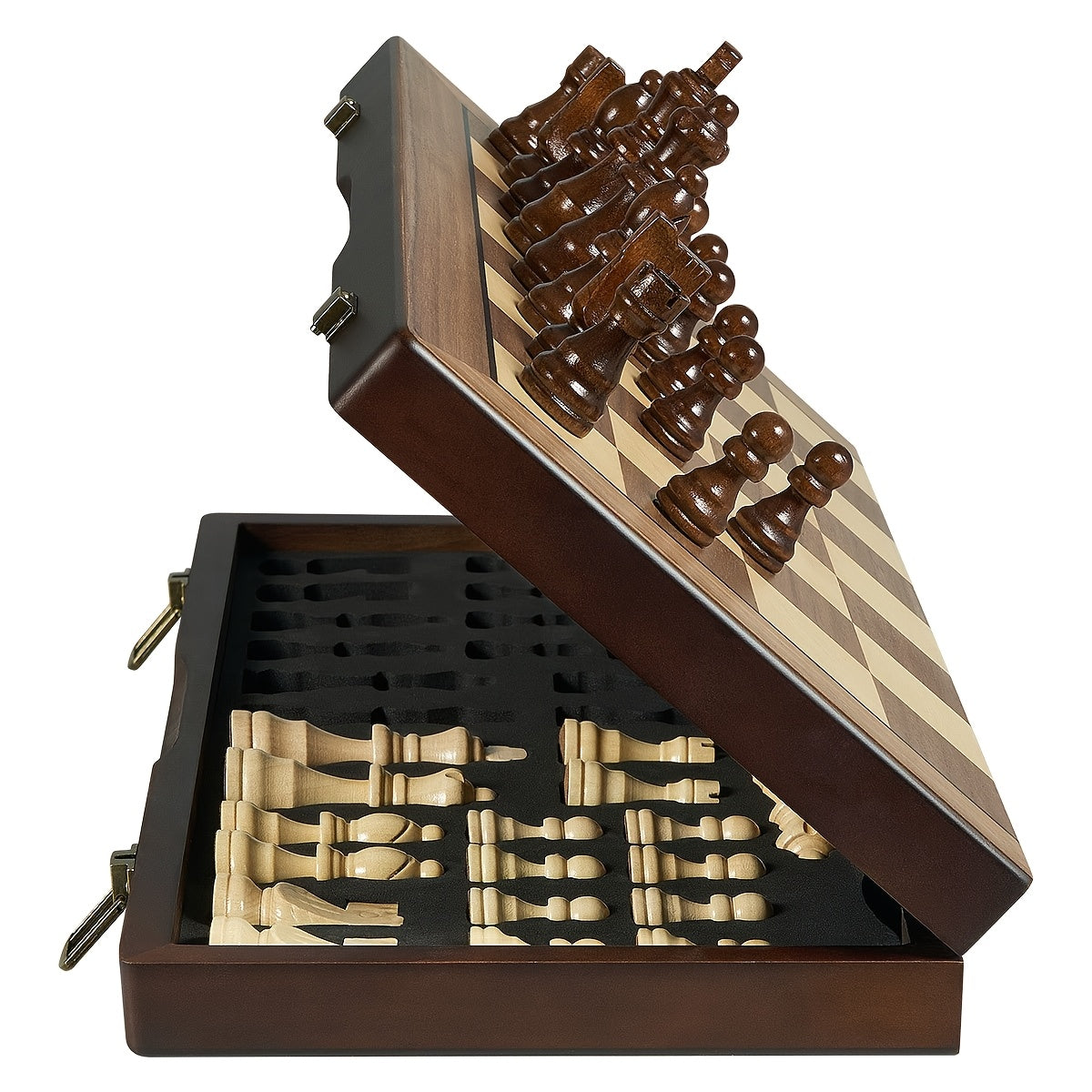 Magnetic Wooden Chess Set for Adults Kids 15 Inches Chess Borad with Handmade Pieces, Folding Portable Travel Unique Chess Game for Tournament Professional Beginner, Birthday And Christmas Gifts