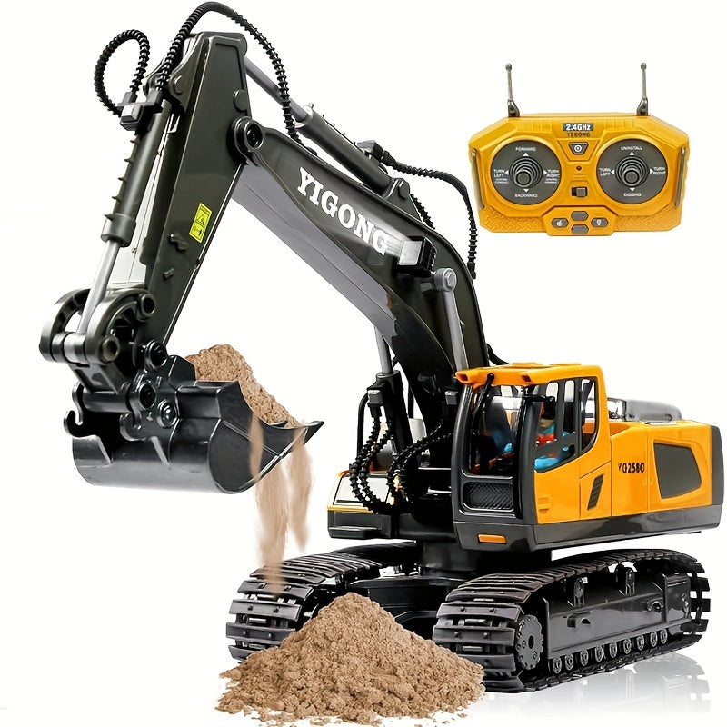1pc 9-Channel Excavator, 2. 4Ghz RC Construction Vehicle Truck Toys with Alloy Metal Cap, Light, Sound, Rechargeable 1 Battery for Halloween Thanksgiving Christmas Gift