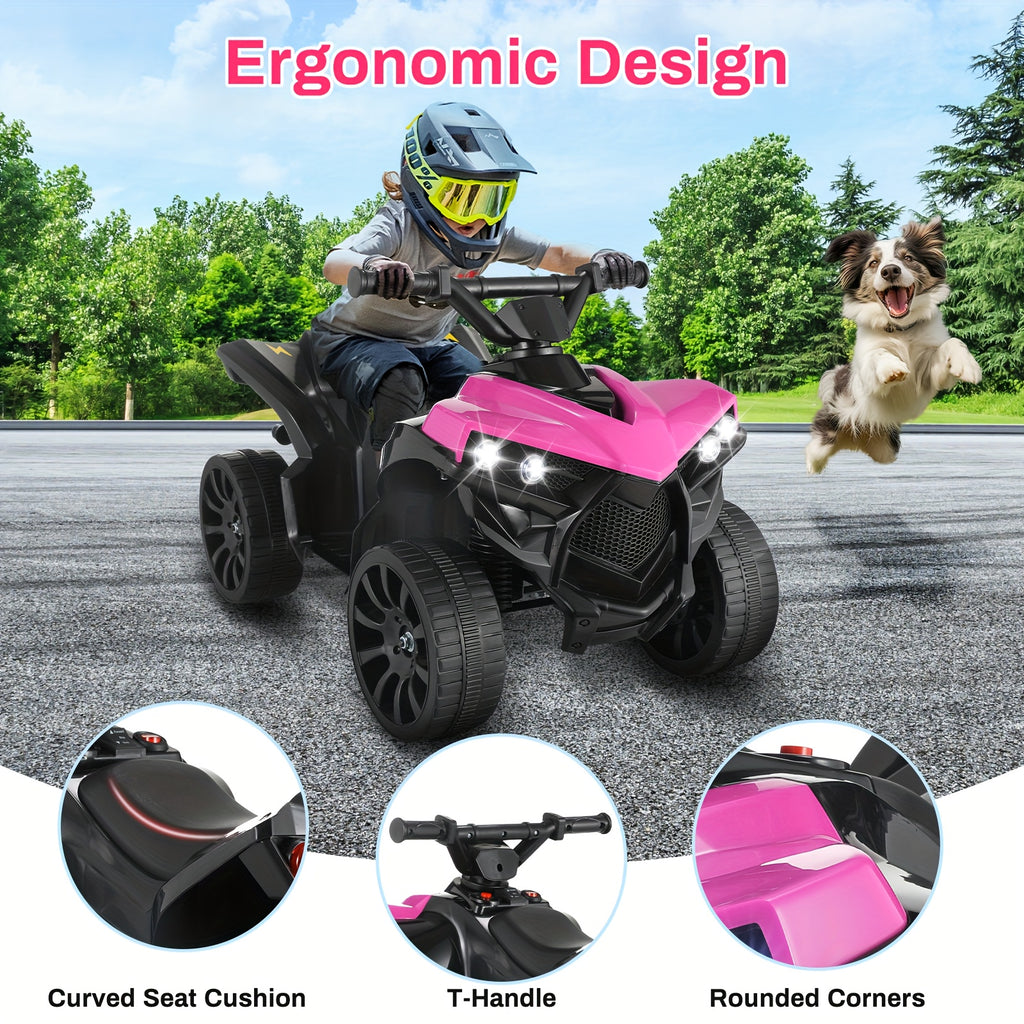 6V Kids Ride on Toy, 4-Wheeler Quad ATV Play Car W/1.86MPH Max Speed, Treaded Tires, Rubber Handles, Headlights, Pedal Accelerator (Pink)- Halloween Christmas Birthday Gift for Boys&Girls
