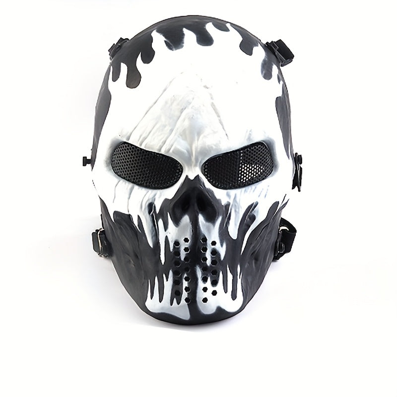 [Halloween Costume] Halloween Skeleton Mask - Black And White Camouflage Design for Ages 18+ Durable Polyester Outdoor Cycling, Suitable for Parties, Cosplay, Themed Events, And Role-Playing Accessories Skeleton-Shaped Mask | Halloween Costume